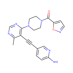 Cc1ncnc(N2CCN(C(=O)c3ccno3)CC2)c1C#Cc1ccc(N)nc1 ZINC000149162943