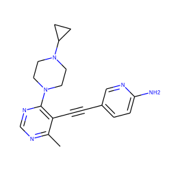 Cc1ncnc(N2CCN(C3CC3)CC2)c1C#Cc1ccc(N)nc1 ZINC000149220341