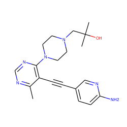 Cc1ncnc(N2CCN(CC(C)(C)O)CC2)c1C#Cc1ccc(N)nc1 ZINC000149326683