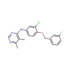 Cc1ncnc(Nc2ccc(OCc3cccc(F)c3)c(Cl)c2)c1C ZINC000066112207