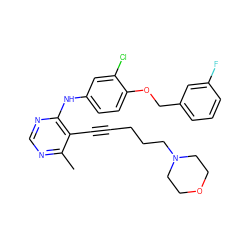 Cc1ncnc(Nc2ccc(OCc3cccc(F)c3)c(Cl)c2)c1C#CCCCN1CCOCC1 ZINC000066079568