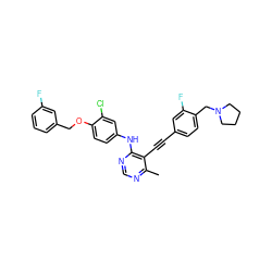 Cc1ncnc(Nc2ccc(OCc3cccc(F)c3)c(Cl)c2)c1C#Cc1ccc(CN2CCCC2)c(F)c1 ZINC000043132862