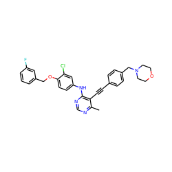 Cc1ncnc(Nc2ccc(OCc3cccc(F)c3)c(Cl)c2)c1C#Cc1ccc(CN2CCOCC2)cc1 ZINC000066079570