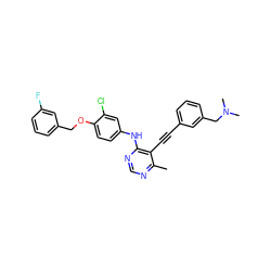 Cc1ncnc(Nc2ccc(OCc3cccc(F)c3)c(Cl)c2)c1C#Cc1cccc(CN(C)C)c1 ZINC000073219069