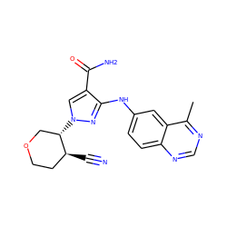 Cc1ncnc2ccc(Nc3nn([C@H]4COCC[C@@H]4C#N)cc3C(N)=O)cc12 ZINC001772610660