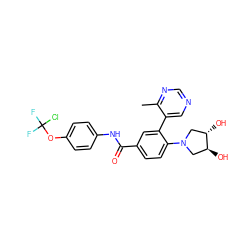 Cc1ncncc1-c1cc(C(=O)Nc2ccc(OC(F)(F)Cl)cc2)ccc1N1C[C@H](O)[C@@H](O)C1 ZINC000224418475