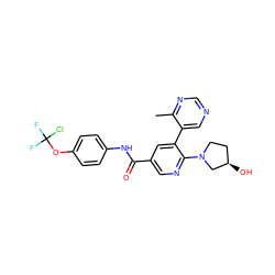 Cc1ncncc1-c1cc(C(=O)Nc2ccc(OC(F)(F)Cl)cc2)cnc1N1CC[C@@H](O)C1 ZINC001772654987