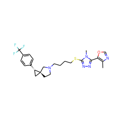 Cc1ncoc1-c1nnc(SCCCCN2CC[C@]3(C[C@@H]3c3ccc(C(F)(F)F)cc3)C2)n1C ZINC001772643916