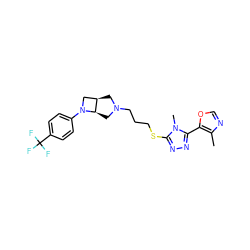 Cc1ncoc1-c1nnc(SCCCN2C[C@@H]3[C@H](C2)CN3c2ccc(C(F)(F)F)cc2)n1C ZINC000653726595