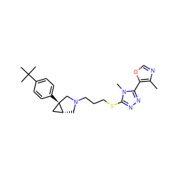 Cc1ncoc1-c1nnc(SCCCN2C[C@@H]3C[C@]3(c3ccc(C(C)(C)C)cc3)C2)n1C ZINC000049032051