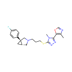 Cc1ncoc1-c1nnc(SCCCN2C[C@@H]3C[C@]3(c3ccc(F)cc3)C2)n1C ZINC000049032021