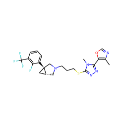 Cc1ncoc1-c1nnc(SCCCN2C[C@@H]3C[C@]3(c3cccc(C(F)(F)F)c3F)C2)n1C ZINC000049031549