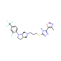 Cc1ncoc1-c1nnc(SCCCN2C[C@H]3CCN(c4ccc(C(F)(F)F)cc4F)[C@H]3C2)n1C ZINC000653730896