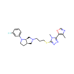 Cc1ncoc1-c1nnc(SCCCN2C[C@H]3CCN(c4cccc(F)c4)[C@H]3C2)n1C ZINC000653746418