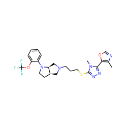 Cc1ncoc1-c1nnc(SCCCN2C[C@H]3CCN(c4ccccc4OC(F)(F)F)[C@H]3C2)n1C ZINC000653737559