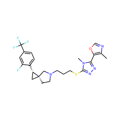 Cc1ncoc1-c1nnc(SCCCN2CC[C@@]3(C[C@@H]3c3ccc(C(F)(F)F)cc3F)C2)n1C ZINC001772573246