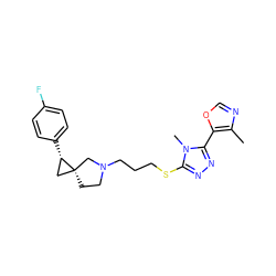 Cc1ncoc1-c1nnc(SCCCN2CC[C@@]3(C[C@@H]3c3ccc(F)cc3)C2)n1C ZINC001772607239