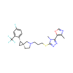 Cc1ncoc1-c1nnc(SCCCN2CC[C@@]3(C[C@@H]3c3ccc(F)cc3C(F)(F)F)C2)n1C ZINC001772614735