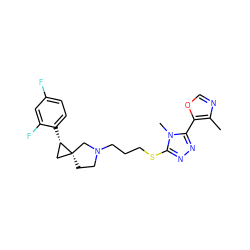 Cc1ncoc1-c1nnc(SCCCN2CC[C@@]3(C[C@@H]3c3ccc(F)cc3F)C2)n1C ZINC001772651525