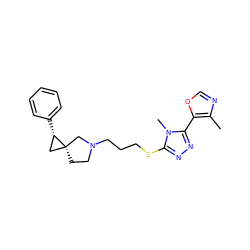 Cc1ncoc1-c1nnc(SCCCN2CC[C@@]3(C[C@@H]3c3ccccc3)C2)n1C ZINC001772592126