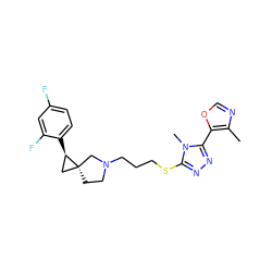 Cc1ncoc1-c1nnc(SCCCN2CC[C@@]3(C[C@H]3c3ccc(F)cc3F)C2)n1C ZINC001772583023