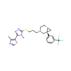 Cc1ncoc1-c1nnc(SCCCN2CC[C@@H]3C[C@]3(c3cccc(C(F)(F)F)c3)C2)n1C ZINC000064548351