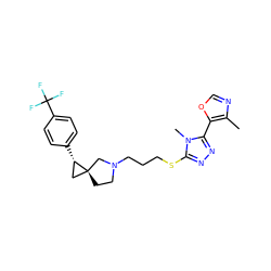 Cc1ncoc1-c1nnc(SCCCN2CC[C@]3(C[C@@H]3c3ccc(C(F)(F)F)cc3)C2)n1C ZINC001772656957