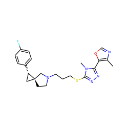 Cc1ncoc1-c1nnc(SCCCN2CC[C@]3(C[C@@H]3c3ccc(F)cc3)C2)n1C ZINC001772652182