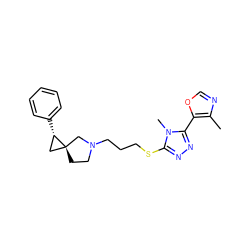 Cc1ncoc1-c1nnc(SCCCN2CC[C@]3(C[C@@H]3c3ccccc3)C2)n1C ZINC001772646538