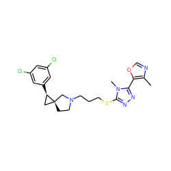 Cc1ncoc1-c1nnc(SCCCN2CC[C@]3(C[C@H]3c3cc(Cl)cc(Cl)c3)C2)n1C ZINC001772573399