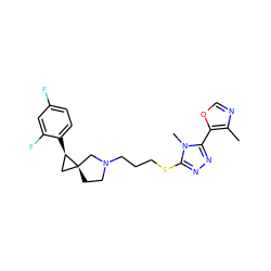 Cc1ncoc1-c1nnc(SCCCN2CC[C@]3(C[C@H]3c3ccc(F)cc3F)C2)n1C ZINC001772585343