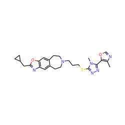 Cc1ncoc1-c1nnc(SCCCN2CCc3cc4nc(CC5CC5)oc4cc3CC2)n1C ZINC000029126900