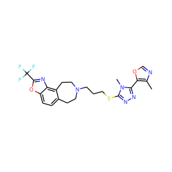 Cc1ncoc1-c1nnc(SCCCN2CCc3ccc4oc(C(F)(F)F)nc4c3CC2)n1C ZINC000029127197