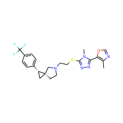 Cc1ncoc1-c1nnc(SCCN2CC[C@@]3(C[C@@H]3c3ccc(C(F)(F)F)cc3)C2)n1C ZINC001772613928