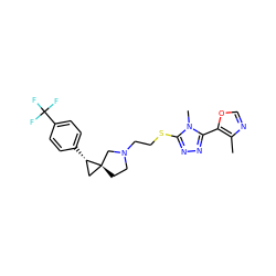 Cc1ncoc1-c1nnc(SCCN2CC[C@]3(C[C@@H]3c3ccc(C(F)(F)F)cc3)C2)n1C ZINC001772631272