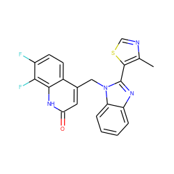 Cc1ncsc1-c1nc2ccccc2n1Cc1cc(=O)[nH]c2c(F)c(F)ccc12 ZINC000072109193