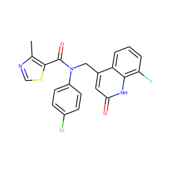 Cc1ncsc1C(=O)N(Cc1cc(=O)[nH]c2c(F)cccc12)c1ccc(Cl)cc1 ZINC000040423259