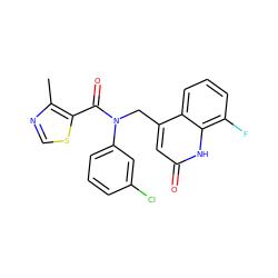 Cc1ncsc1C(=O)N(Cc1cc(=O)[nH]c2c(F)cccc12)c1cccc(Cl)c1 ZINC000040950631