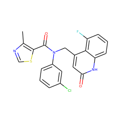 Cc1ncsc1C(=O)N(Cc1cc(=O)[nH]c2cccc(F)c12)c1cccc(Cl)c1 ZINC000040423004