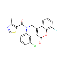 Cc1ncsc1C(=O)N(Cc1cc(=O)oc2c(F)cccc12)c1cccc(Cl)c1 ZINC000040951876