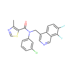 Cc1ncsc1C(=O)N(Cc1cncc2c(F)c(F)ccc12)c1cccc(Cl)c1 ZINC000040422640