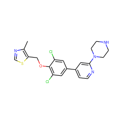 Cc1ncsc1COc1c(Cl)cc(-c2ccnc(N3CCNCC3)c2)cc1Cl ZINC001772580527