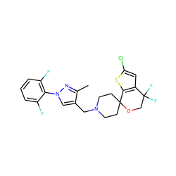 Cc1nn(-c2c(F)cccc2F)cc1CN1CCC2(CC1)OCC(F)(F)c1cc(Cl)sc12 ZINC000169308844