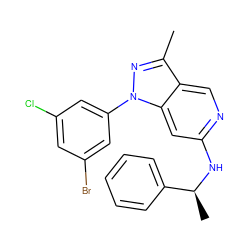 Cc1nn(-c2cc(Cl)cc(Br)c2)c2cc(N[C@@H](C)c3ccccc3)ncc12 ZINC000040420290