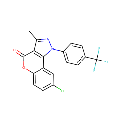 Cc1nn(-c2ccc(C(F)(F)F)cc2)c2c1c(=O)oc1ccc(Cl)cc12 ZINC000299827075