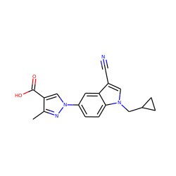 Cc1nn(-c2ccc3c(c2)c(C#N)cn3CC2CC2)cc1C(=O)O ZINC000116763307