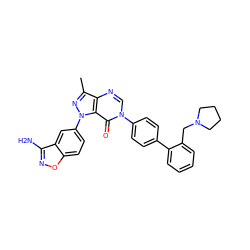 Cc1nn(-c2ccc3onc(N)c3c2)c2c(=O)n(-c3ccc(-c4ccccc4CN4CCCC4)cc3)cnc12 ZINC000014951236