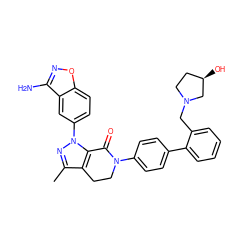 Cc1nn(-c2ccc3onc(N)c3c2)c2c1CCN(c1ccc(-c3ccccc3CN3CC[C@@H](O)C3)cc1)C2=O ZINC000014950461