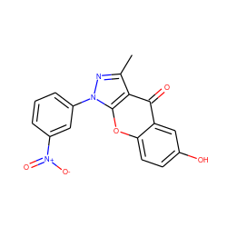 Cc1nn(-c2cccc([N+](=O)[O-])c2)c2oc3ccc(O)cc3c(=O)c12 ZINC000012405799