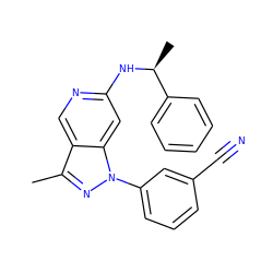 Cc1nn(-c2cccc(C#N)c2)c2cc(N[C@@H](C)c3ccccc3)ncc12 ZINC000040845171